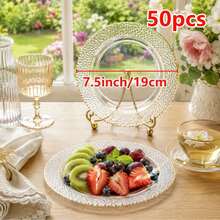 2/12/25/50pcs Transparent Hammered Gold Rim Plates, 7.5 Inch And 10.25 Inch, Suitable For Cakes, Salads, Desserts And Main Courses, Wedding Receptions And Parties - Transparent - View 17