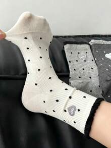 5 Pairs Women's New Floral Mid-Calf Socks, Vintage Tulip Design, Loose Cuff Non-Constricting, Cute Floral Lace Socks, Suitable For All Seasons, Random Colors - Multicolor - View 7