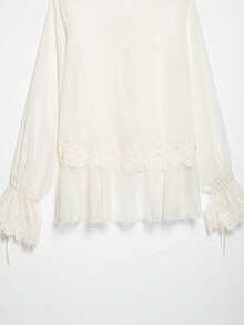 DEEKA Autumn New Women's European And American Style Fashion Minimalist Versatile Contrast Lace Blouse - Beige - View 9