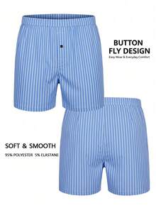 3pcs Men's Underwear, Soft & Comfortable Striped Pattern Design Loose Briefs, With Button Fly, Suitable For Daily Wear And Vacation - Multicolor - View 3
