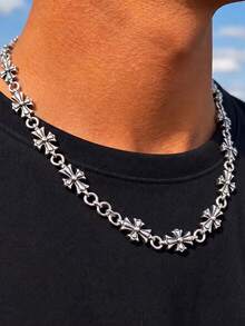 1pc Vintage Punk Style Cross Chain Necklace, Fashionable Minimalist Versatile, Suitable For Daily Wear And Couple Gift - Antique Silver - View 15