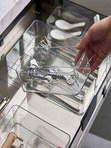 4pcs/1pc Expandable Cutlery Drawer Organizer, Suitable For Kitchen Utensils, Knives, Forks, Spoons Storage, Adjustable Plastic Storage Box - View 2