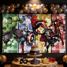 DOBBLE Avengers Birthday Party Backdrop, 150 X 100cm Polyester Photography Background Banner For Party Decoration, Photo Booth And Cake Table - View 3