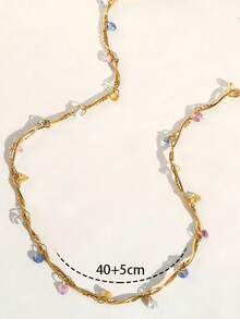 MECYLIFE 1pc Stainless Steel Wrapped Chain Necklace, Colorful Stone Minimalist Versatile Jewelry Accessory, Summer Necklace - Yellow Gold - View 6