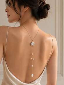1pc European & American Style Bridal Rhinestone Body Chain For Women, Luxury Party Sexy Back Chain Accessory - Gold - View 1
