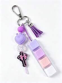 1pc Cross 4-Button Stress Relief Keychain Handmade Beaded Bag Charm Keyring,Handbag Charms - Multicolor - View 8