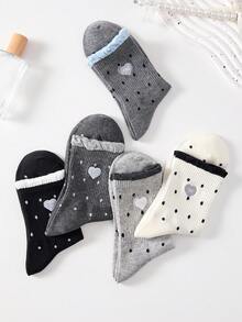 5 Pairs Women's New Floral Mid-Calf Socks, Vintage Tulip Design, Loose Cuff Non-Constricting, Cute Floral Lace Socks, Suitable For All Seasons, Random Colors - Multicolor - View 3