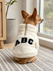 1PC Pet Clothes Small Dog Puppy Cat Cute Pet Warm Fleece ABC Zipper Jacket Home Wear Anti-Shedding - White - View 1
