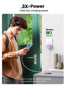 UGREEN Fast Charging Solid Color Wall Charger 20W Single C-Type Charger UK Plug Purple Spring Gift - View 2