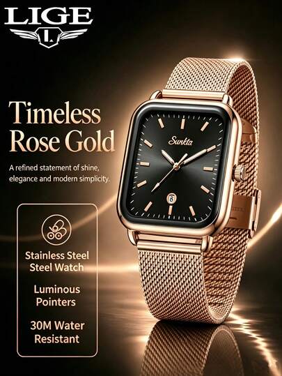 SUNKTA LIGE Women's Fashion Luxury Quartz Watch, Waterproof, Daily Wear, Date Display, Luminous Dial, Casual Watch