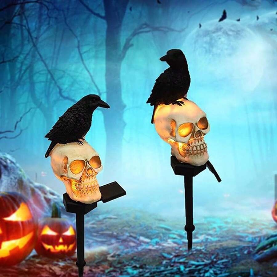 Halloween Sun Crow Style Skeleton Pole Light - Realistic Resin Outdoor ...