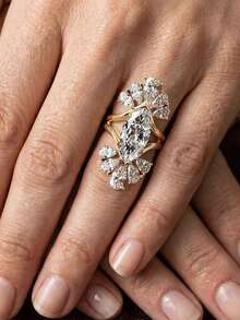 1pc 5 Carat Gold High-Shine Women's Diamond Ring, Marquise Cut Diamond, Double-Layer Fan Wing Design, Luxury Women's Gift Jewelry - Gold - View 4