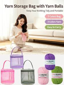 1 Set Large Capacity Yarn Storage Bag, Easy Rotating Roller Design, With Threading Hole And Handle, Crochet Knitting Tool Storage Bag, Space-Saving, Suitable For Beginners And Elderly - Multicolor - View 1