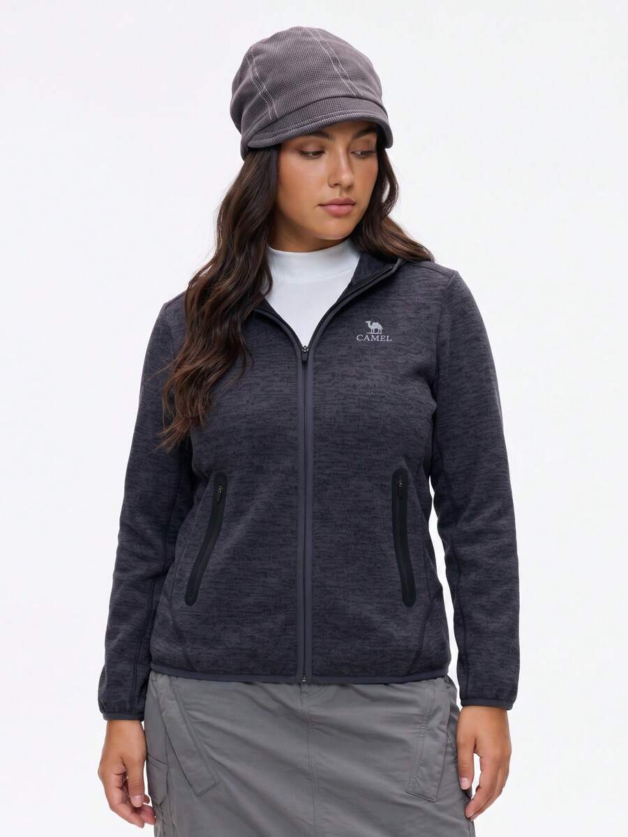 CAMEL CROWN Women's Outdoor Fleece Jacket, Stand Collar Design, Windproof, Heat-Retaining, With Anti-Static Lining - Phantom Black - View 1