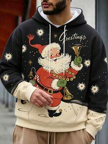 Hoodie Raglan Lembut Motif Santa Claus untuk Pria, Wajib Dipakai di Musim Liburan - MultiWarna - View 1