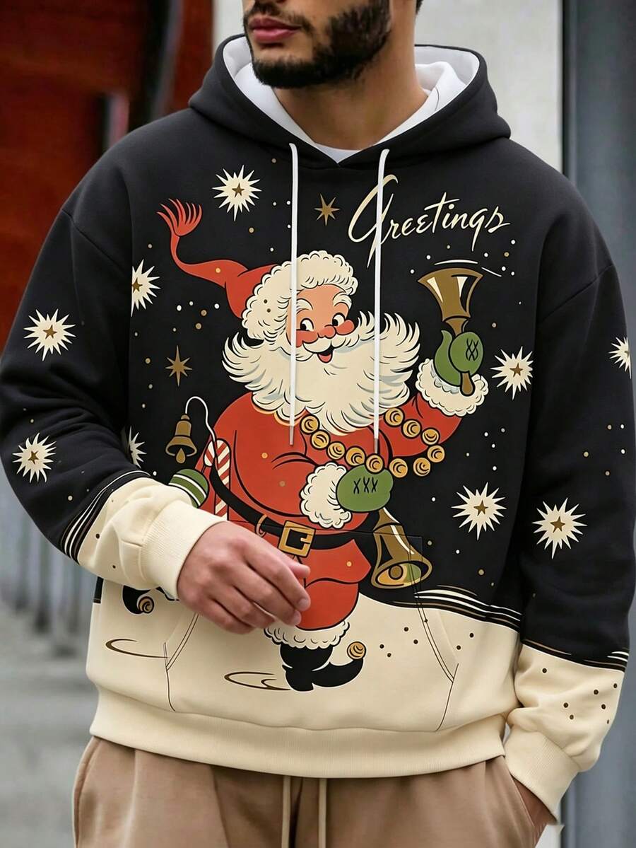 Hoodie Raglan Lembut Motif Santa Claus untuk Pria, Wajib Dipakai di Musim Liburan - MultiWarna - View 1
