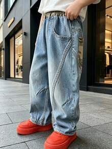 Young Boy Spring Loose Comfortable Straight Leg Denim Jeans Pants Suitable For Daily School Casual Outdoor Wear - Baby Blue - View 4