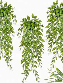 仿真植物盆栽 模擬尤加利垂吊條狀藤蔓 家居裝飾 桌面辦公室擺件 盆栽植物 - 尖豌豆 - 查看 3