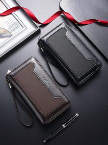 Tas Clutch Bisnis Pria untuk Perjalanan, Dompet Panjang Lembut dengan Resleting, Tas Tangan Kapasitas Besar - MultiWarna - View 1