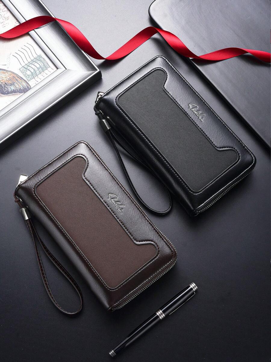 Tas Clutch Bisnis Pria untuk Perjalanan, Dompet Panjang Lembut dengan Resleting, Tas Tangan Kapasitas Besar - MultiWarna - View 1