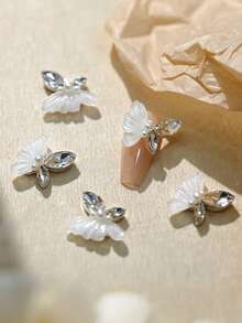 10pcs Ice Crystal Butterfly Nail Art Charms Handmade Rhinestone White Powder Crystal Nail Decor, Suitable For Nail Art Embellishment And Resin Craft Decoration, Random Color - Multicolor - View 8