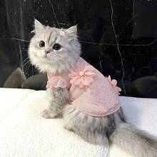 1pc Summer Lightweight Hollow Mesh Small Pet Princess Dress, Sleeveless Ruffle Flutter Sleeves, 3D Large Chiffon Flower Decor, Breathable And Soft, Suitable For Teddy, Maltese, Chihuahua, Kitten Daily Wear, Outings And Parties - Baby Pink - View 5