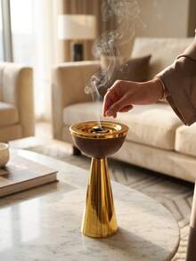Luxury Metal Incense Burner Arabic Style, Dual-Use As Aromatherapy Diffuser And Incense Burner, Creates Elegant Atmosphere For Home And Home Decor, Suitable As Birthday Or Wedding Gift, Saudi National Day/Fragrance Corner - Wood Grain Style - View 9