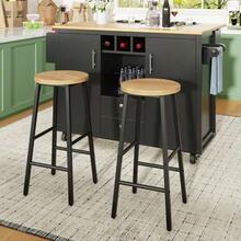 Carrito de servicio con 2 taburetes, carrito de cocina y encimera plegable con toallero, estante para especias, estante para vino y estantes ajustables, para comedor, sala de estar, balcón, mostrador, blanco - Negro - Ver 3
