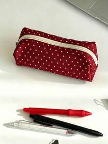 Cute Polka Dot Pencil Case Large Capacity Student Pencil Brush Storage Bag - A - View 7