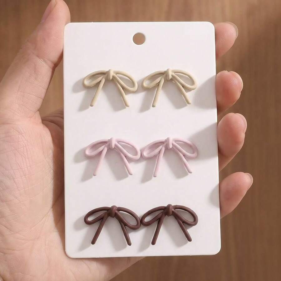 3 Pairs Exquisite Minimalist Sweet Elegant Multi-Color Bow Stud Earrings, Women's Daily Casual Date Jewelry Gift - Colorful - View 1