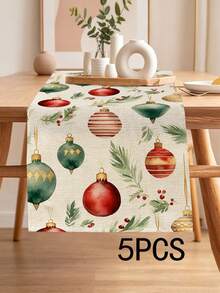 1pc Christmas Series Pattern Printed Table Runner, 4pcs Christmas Pattern Printed Placemats, Suitable For Holiday, Party, Birthday, Dinner, Kitchen Dining Table Decoration, All-Season Room Decor, Home Textile Decoration Table Runner - Multicolor - View 15