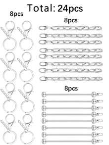 24PCS Flat Lobster Clasp 4-Section Chain Key Ring Set With Chain, Beaded Rod Accessories, DIY Keychain, Key Ring Accessories, Can Be Paired With Pendants, Suitable For Backpacks, Keychains, Music Festivals, Back To School, Graduation Gifts - Keychain Accessory Kit - View 16