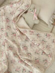 1pc Reversible Crochet Edged Cotton Double-Layer Warm Blanket, Suitable For Babies And Adults, Infants And Toddlers - Multicolor - View 9
