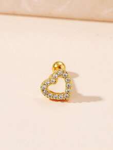 2pcs Zirconia Heart-Shaped Stainless Steel Cartilage Earrings, Minimalist & Elegant - 2 Silver - View 4