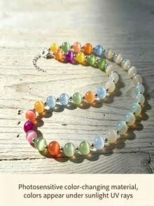 1pc Minimalist Elegant Bohemian Style Colorful Necklace, Suitable For Women's Daily Wear, Vacation, Dating, Gift For Loved Ones - Colorful - View 3