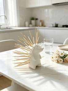 Nordic Style 3D Hedgehog Toothpick Holder, Cute Animal Toothpick Storage Organizer, Creative Practical Tabletop Decor Ornament For Home And Restaurant - White - View 6