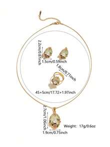 1 Set Mint Green Faux Pearl Decorated Elegant Jewelry Set - Necklace, Earrings, Ring, 3-Piece Daily Accessory Set For Women - Yellow Gold - View 3