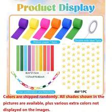 1 Set Chain & Star Garland Set, Rainbow Paper Chain And 52ft Gold Star Decoration, With 492ft Crepe Paper Tassel, Suitable For DIY Crafts, Pride Month, Birthday, Wedding Theme Party - Multicolor - View 14