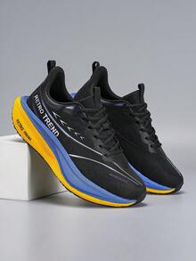 Sepatu Lari Pria, Baru, Nyaman, Anti Selip, Cocok untuk Lari, Perjalanan, Olahraga di Gym, dan Dapat Digunakan Sepanjang Musim. - Hitam, biru, kuning - View 4