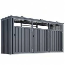 YODOLLA Trash Can Storage Box Set For 3 Bins (Up To 240 L) | Lockable Garden Cabinet / Weatherproof Outdoor Storage Shed - Grey - View 2