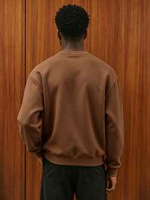 Men's Letter Print Crew Neck Long Sleeve Loose Casual Sweatshirt, Spring And Autumn - Coffee Brown - View 2