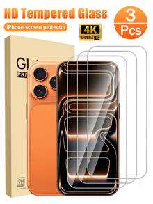 3pcs High Definition Tempered Glass Screen Protector, Compatible With IPhone 18/18Pro/18Promax/17 Pro Max/17 Air/16 Pro Max/16 Plus/16/15 Pro Max/14 Pro Max/13 Pro Max/13 Mini/12/11 Pro Max/X/XR/XS Max, Anti-Oil Anti-Fingerprint Coating, Scratch Resistant, Smooth Touch, Compatible With Phone Cases - Clear - View 11