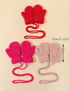 1pc Unisex Kids Full Finger Neck Hanging Knitted Mittens, Candy Color Thickened Autumn/Winter Half-Fleece Knitted Gloves - 1Pair - View 7