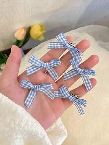 5pcs Plaid Bow Hair Clips, Cute Small Claw Clips For Girls - Blue - View 6