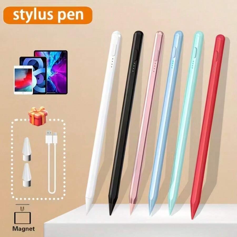 Kompatibel dengan iPad/Android/Stylus - Pengisian Cepat Apple Pencil, Stylus Kapasitif Presisi Tinggi, Kompatibel dengan iOS, Tablet Kindle, Termasuk Ujung Pengganti dan Kabel Pengisian Daya, Kapasitas Baterai 90mAh