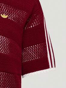 Adidas Originals Women's RESORT S Polo Shirt, Knitted Collar Short Sleeve TKX0714 - Burgundy - View 7