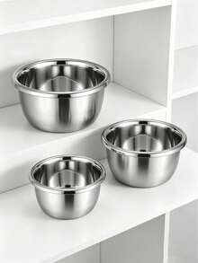 3pcs/1pc Large Rim Stainless Steel Seasoning Bowl, Thickened Durable Space-Saving Stainless Steel Multi-Functional Basin, Suitable For Kneading Dough, Washing Vegetables And Commercial Seasoning Storage. Prevent Water Splashing And Spilling (Large Rim Design); Excellent Practical Gift For Housewives, Christmas/Back To School Season. - View 2