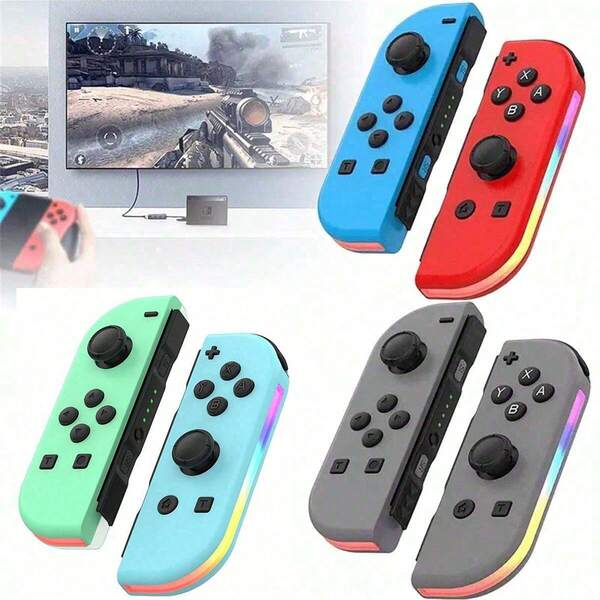 Switch Joy-Con Wireless Game Controller, Left & Right Hands, With RGB Lighting, Vibration, Colorful Lights, Motion Sensing, Bluetooth, 3D Joystick Control, No Drift