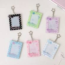 1pc Polka Dot Bow Photocard Holder With Star Keychain, Cute Acrylic Card Sleeve, Portable Idol Photo Card Cover, Student ID Badge Holder, Decorative Campus Card Case For 3 Inch Photocard Collection, Back To School - Card Sleeve - View 5