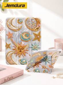Jemdura, Compatible With IPad, Vintage Starry Sky Theme Moon & Universe Pattern Acrylic Tablet Protective Case, 10.2 /10.5 Inch, 10th/11th Gen (A16), Mini 6/7 8.3 Inch, Air 5/6/7 10.9 Inch/11 (M2/M3), With Pencil Slot Storage, Y-Fold Flip Cover Protective Case, Multi-Angle Folding, Supports Sleep/Wake Function - Multicolor - View 4